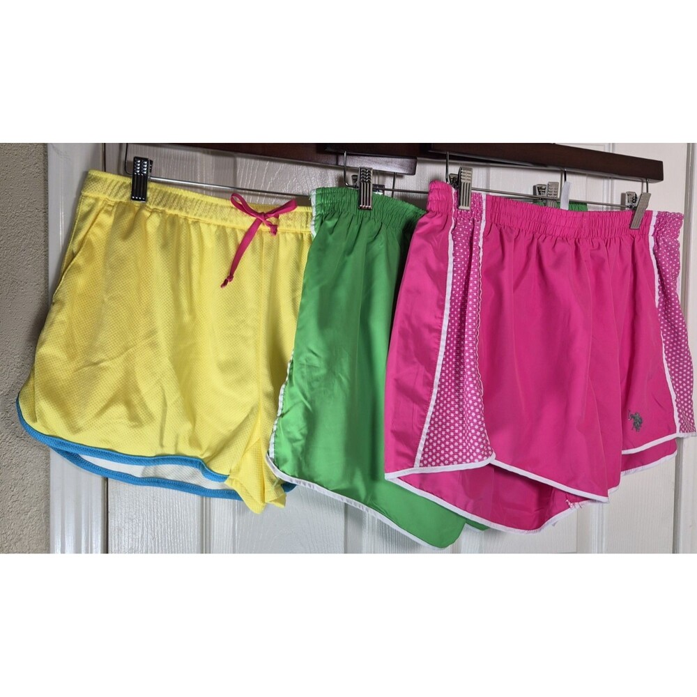 Lot of 3 U.S. Polo Assn Women's Running Shorts Size XL Pink Green Yellow Lined